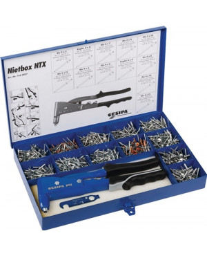 Blindnietsortiment 942tlg.NTX u.Blindniete Alu/Stahl,Kupfer/Stahl i.Blechkoffer