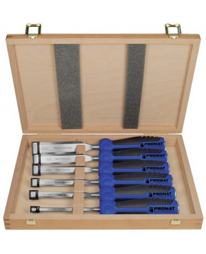 Stechbeitelsatz 6,10,12,16,20,26mm 2-K Heft.6tlg.Holzkasten PROMAT