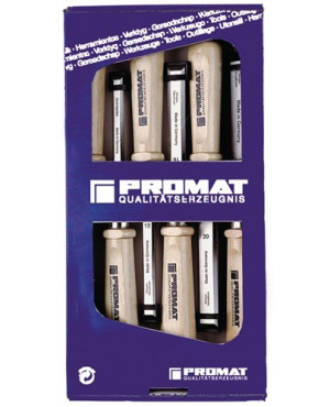 Stechbeitelsatz 6,10,12,16,20,26mm Weißbuchenh.Ulmer Form 6tlg.Krt.PROMAT