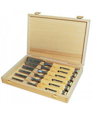 Stechbeitelsatz 6,10,12,16,20,26mm Weißbuchenh.Ulmer Form 6tlg.Holzkasten PROMAT