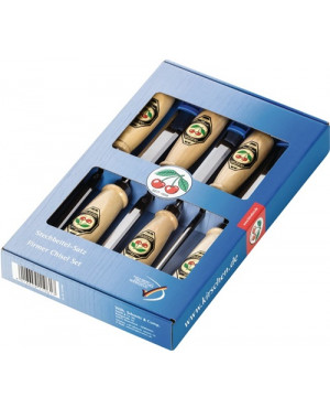 Stechbeitelsatz 6,10,12,16,20,26mm Weißbuchenh.Ulmer Form 6tlg.Krt.KIRSCHEN