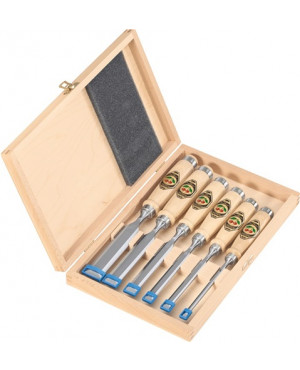 Stechbeitelsatz 6,10,12,16,20,26mm Weißbuchenh.Ulmer Form Holzkasten Kirschen