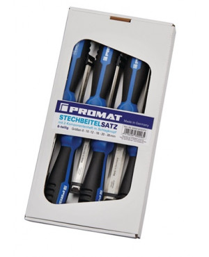Stechbeitelsatz 6,10,12,16,20,26mm 2-K Heft.m.Schlagkopf 6tlg.Krt.PROMAT