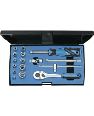 Steckschlüsselsatz 1/4Zoll 16tlg. SW 4-13mm 6KT m.Hebelumschaltknarre CV.