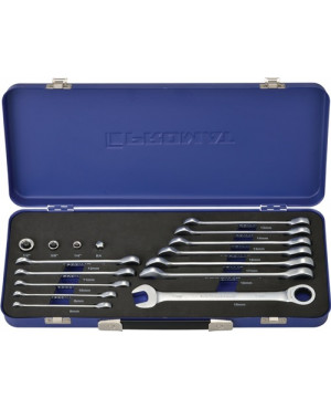 Knarrenringmaulschl.satz 16 tlg.SW8-19 mm 72 Zähne ger.Form m.4 Adapter PROMAT