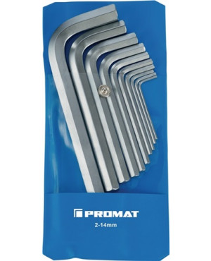 Winkelschraubendr.-S.6KT 10tlg.SW2-14mm ISO2936 S2-St.verchr.KU.-Tasche PROMAT
