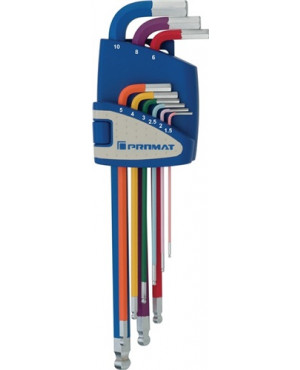 Winkelschraubendr.-S.6KT9tlg.SW1,5-10mm m.Kugelk.ISO2936L farbcod.S2-St.PROMAT