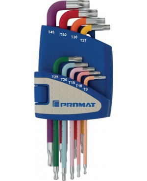 Winkelschraubendrehersatz 9tlg.T9-T45 farbcodiert Ku.-Halter PROMAT
