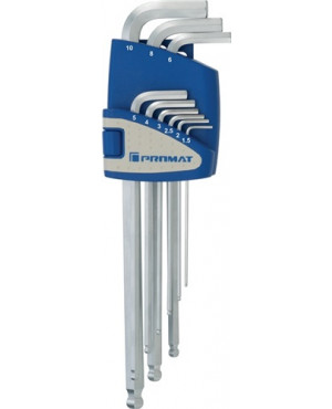 Winkelschraubendr.-S.9tlg. 6KT SW1,5-10mm a.VA ISO2936L i.Ku.-Halter PROMAT