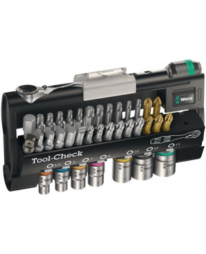 Bit-/Steckschlüsselset Tool-Check 38-tlg.Schlitz/PH/PZD/T/Knarre/7 Nüsse WERA