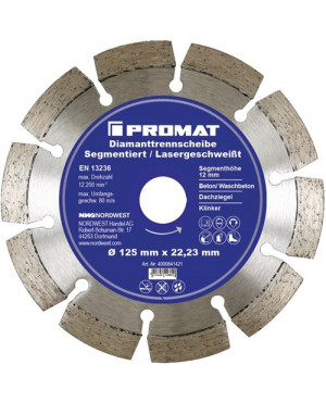 Diamanttrennscheibe D.125mm Bohr.22,23mm lasergeschweißt 12mm PROMAT