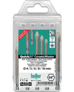 Bohrersatz QuickBit® Ceramik Master 5-tlg.D.4,5,6,8,10mm Schaft 6 kant HELLER