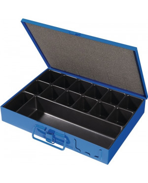 Sortimentskasten B340xT240xH50mm 14 Fächer m.Beschriftungsschild blau