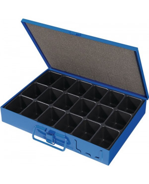 Sortimentskasten B340xT240xH50mm 18 Fächer m.Beschriftungsschild blau