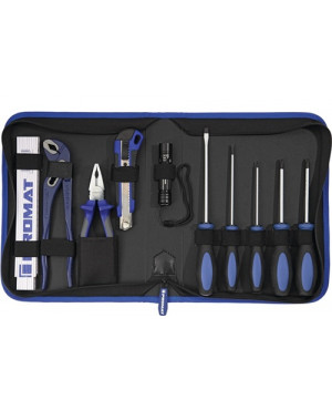 Werkzeugmappe Innen-B300xT60xH270mm 11-tlg.Polyester 500D schwarz/blau PROMAT