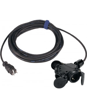 Schutzkontaktverlängerung Gummistecker/3-Wege-Kupplung L.5,0m H07RN-F 3x1,5mm2