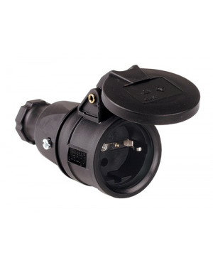 Schutzkontaktkupplung 10-/16 A 250 V schwarz IP44 Vollgummi,m.Federklappdeckel