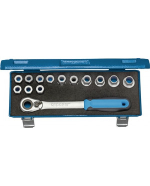 Steckschlüsselsatz 1/2 Zoll 6 KT 14 tlg. 10 - 24 mm 6 KT Stahlblechkassette