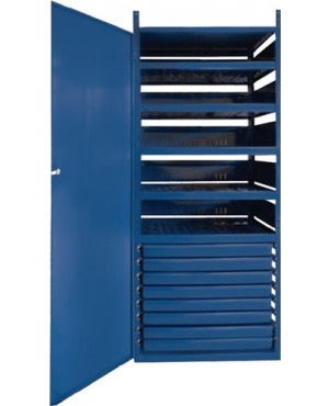 Schrank m.Tür LOGS 145 H1550xB540xT390mm 8 Schubl.5 Fbd.blau RAL LOGS