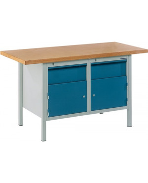 Werkbank BT495 B1500xT700xH840mm Buche grau brillantblau Anz.Schubl.2 Anz.Türen2