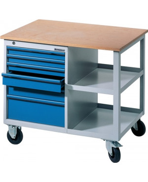 Werkbank BT495 B885xT605xH805mm Buche lichtgrau blau Anz.Schubl.6 fahrbar