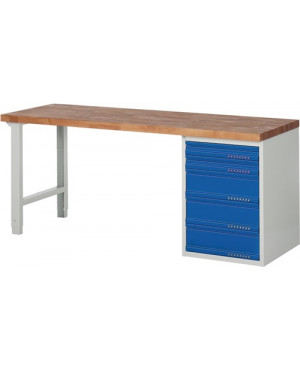 Werkbank Serie BK 650 B2000xT700xH840mm Buche lichtgrau enzianblau 2x90,3x180mm