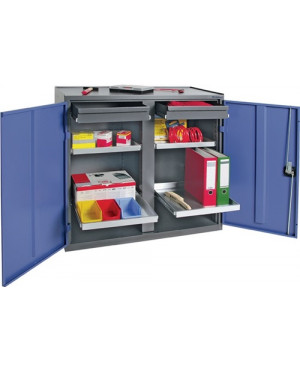 Werkzeug-/Beistellschrank H1000xB1000xT500mm 2 Schubl.,4 BD grau/blau NCS PROMAT