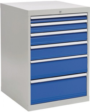 Schubladenschrank H1019xB705xT736mmgrau/blau 6 Schubl.Vollauszug