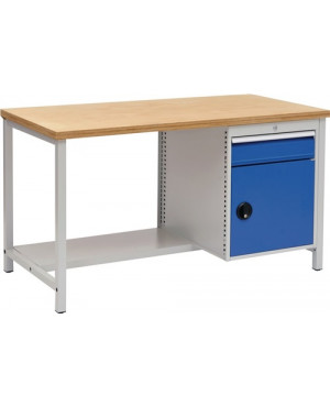Werkbank grau/blau B1500xH859xT750mm Buche Multiplex 40mm 1Schubl.1Türen