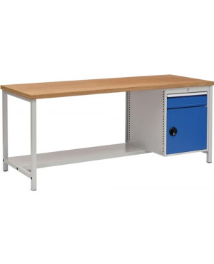 Werkbank grau/blau B2000xH859xT750mm Buche Multiplex 40mm 1Schubl.1Tür