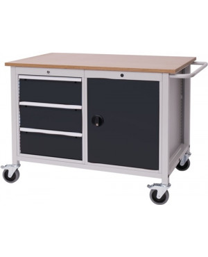Werkbank B1250xT750xH935mm Buche Multiplex lichtgrau anthrazitgrau 3Schubl. 1Tür