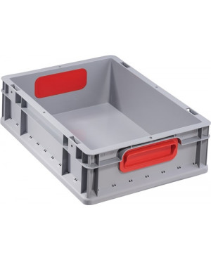 Transportstapelbehälter L400xB300xH120mm grau PP geschlossener Griff rot