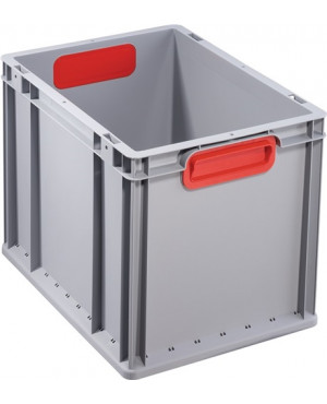 Transportstapelbehälter L400xB300xH320mm grau PP geschlossener Griff rot