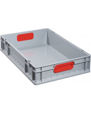 Transportstapelbehälter L600xB400xH120mm grau PP geschlossener Griff rot