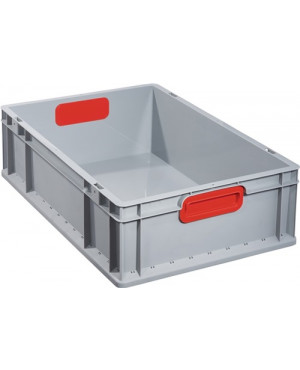 Transportstapelbehälter L600xB400xH170mm grau PP geschlossener Griff rot