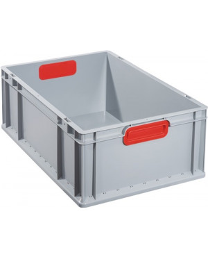 Transportstapelbehälter L600xB400xH220mm grau PP geschlossener Griff rot