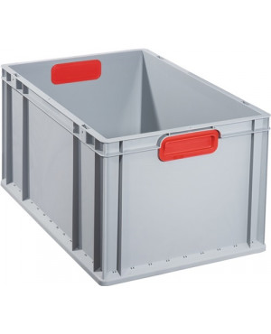 Transportstapelbehälter L600xB400xH320mm grau PP geschlossener Griff rot