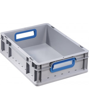Transportstapelbehälter L400xB300xH120mm grau PP offener Griff blau
