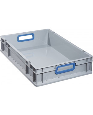 Transportstapelbehälter L600xB400xH120mm grau PP offener Griff blau