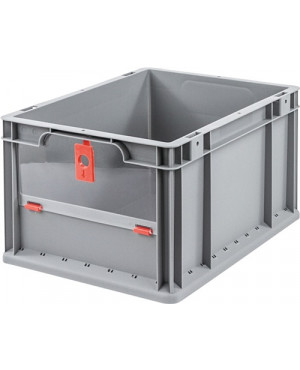 Transportstapelbehälter L400xB300xH220mm grau rot PP m.Klappscheibe
