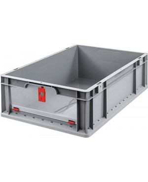 Transportstapelbehälter L600xB400xH170mm grau rot PP m.Klappscheibe
