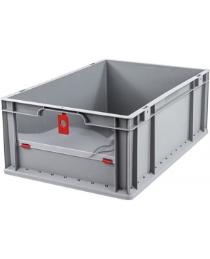 Transportstapelbehälter L600xB400xH220mm grau rot PP m.Klappscheibe