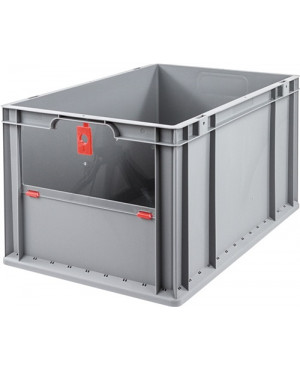 Transportstapelbehälter L600xB400xH320mm grau rot PP m.Klappscheibe