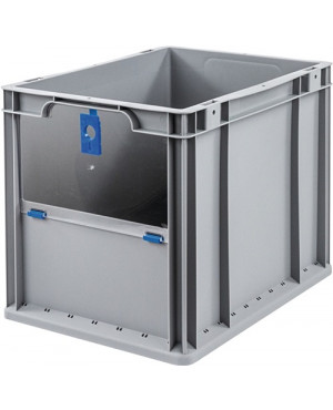 Transportstapelbehälter L400xB300xH320mm grau blau PP m.Klappscheibe