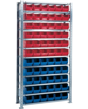 Steckregal H2000xB1000xT300mm Grundregal 12 Stahlböden 30xMK4 blau,36xMK4 rot