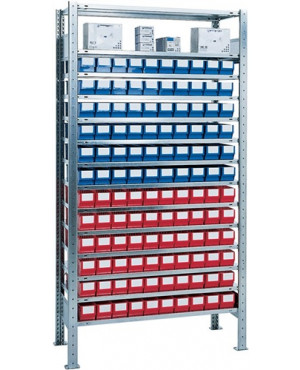 Steckregal H2000xB1000xT400mm Grundregal 12 Stahlböden 60 x 3 blau,60 x 3 rot