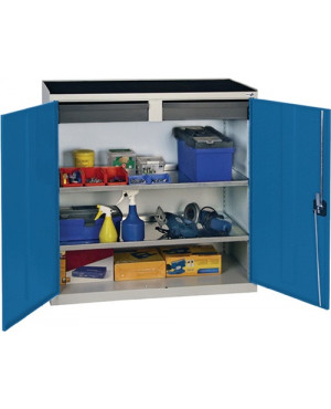 Werkzeug-/Beistellschrank H1000xB1000xT500mm 2Schubl.2BD grau/blau STUMPF
