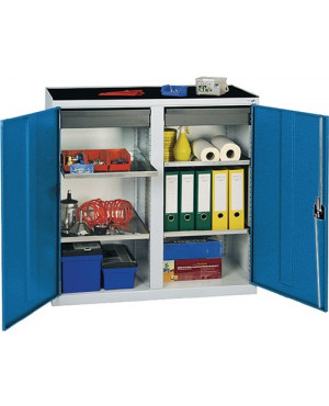 Werkzeug-/Beistellschrank H1000xB1000xT500mm 2 Schubl.,4 BD lichtgrau/signalblau