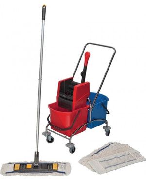 Reinigungswagenset Eimer 2x17l Presse/Stiel/Halter/4 Mopps STA