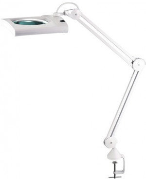 LED-Lupenleuchten 190,5mm (7,5 Zoll) m. Abdeckung,eckiger Kopf weiß m. Tischklem